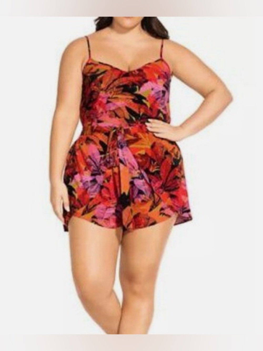 City Chic Playsuit Sunrise Womens Multicolor Tropical Wrap Romper 
Size XXL/24